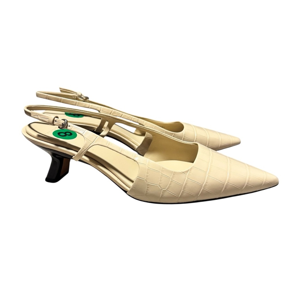 Vince Bianca Croc Leather Slingback Pump Pointy Toe Kitten Heel Cream Size 8 NWT - Picture 6 of 9